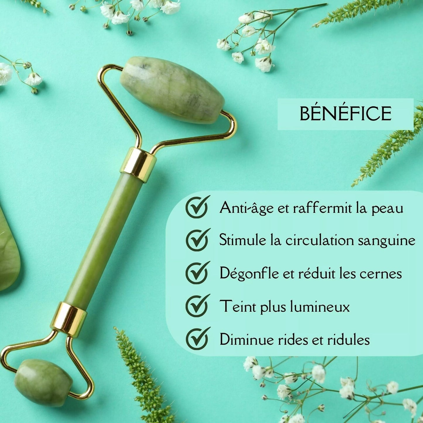 Roller Jade vert en pierre naturelle
