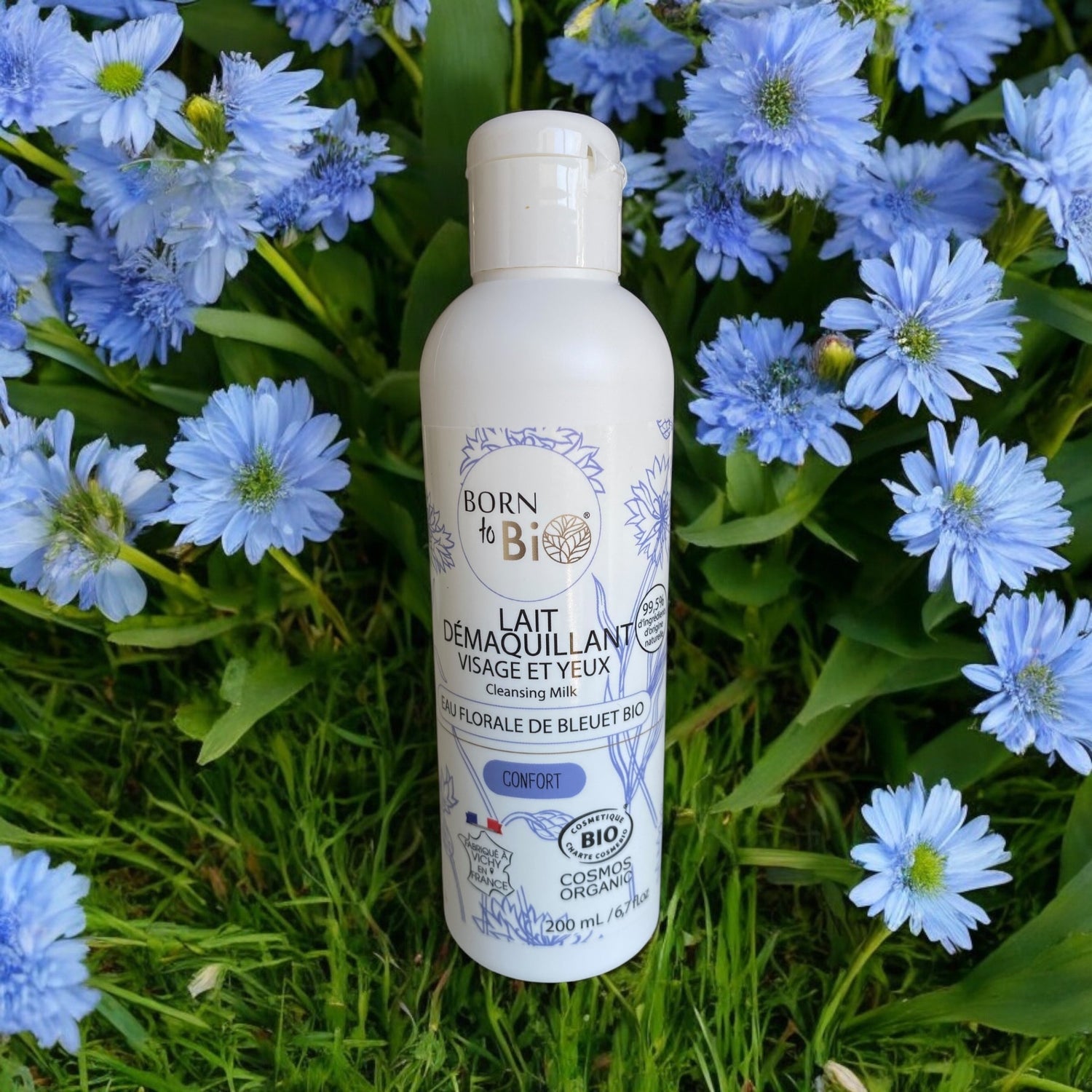 Lait démaquillant bleuet/guimauve visage/yeux bio 200ML "BORN TO BIO"