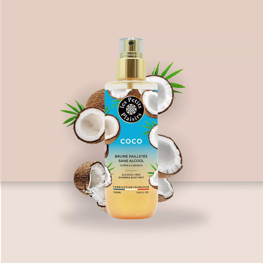 Brume PARFUMÉE pailletée coco sans alcool corps et cheveux 200ml
