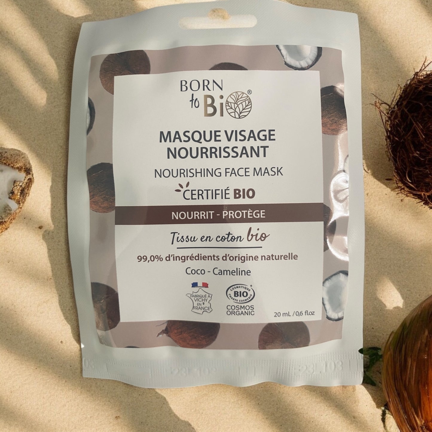 Masque visage nourrissant coco-cameline en coton bio 20ml
