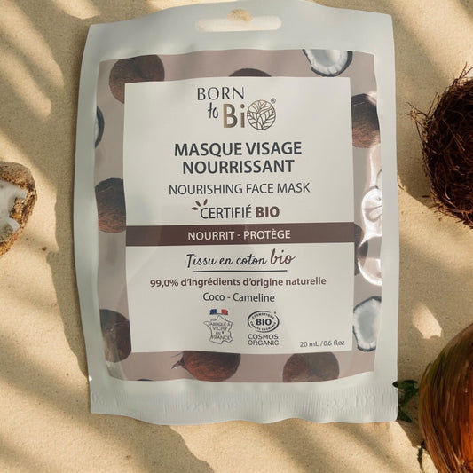 Masque visage nourrissant coco-cameline en coton bio 20ml