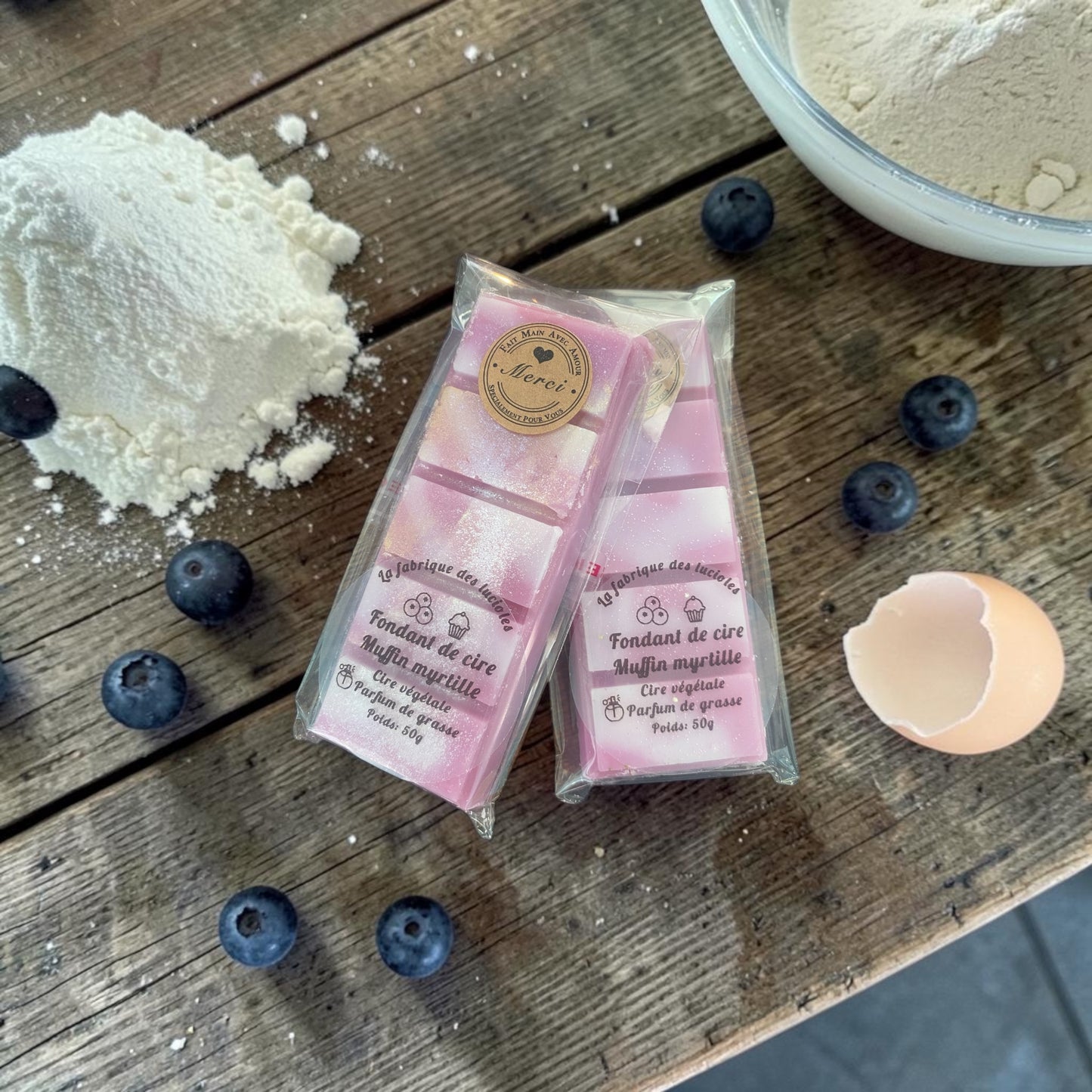 Fondant de cire façon tablette de chocolat parfum MUFFIN MYRTILLE